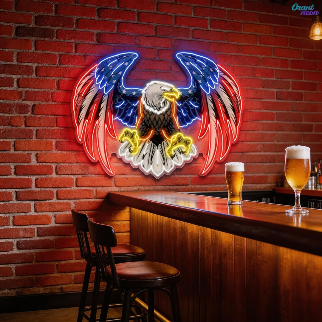 Bald eagle with america flag Neon Sign Light Artwork