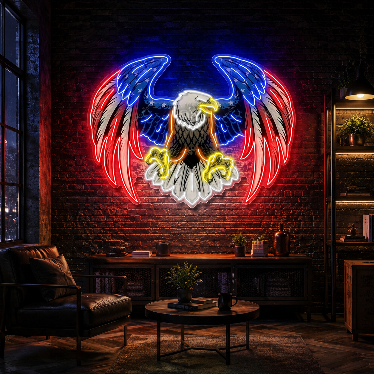 Bald eagle with america flag Neon Sign Light Artwork