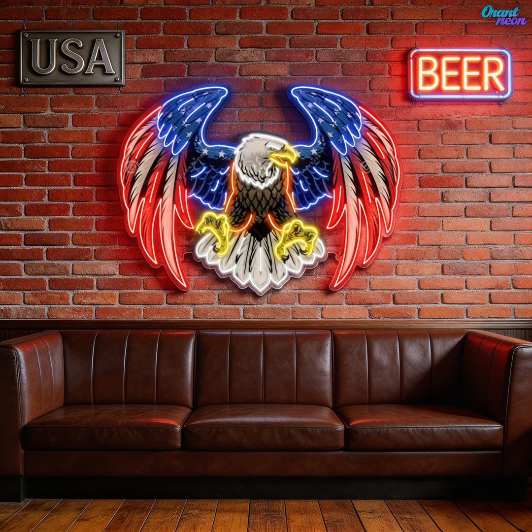 Bald eagle with america flag Neon Sign Light Artwork