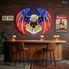 Bald eagle with america flag Neon Sign Light Artwork