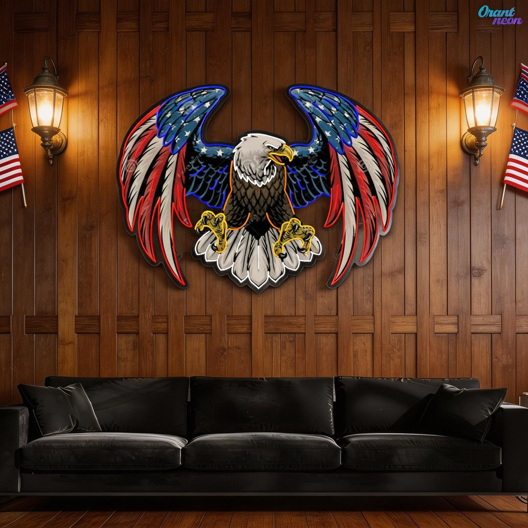 Bald eagle with america flag Neon Sign Light Artwork