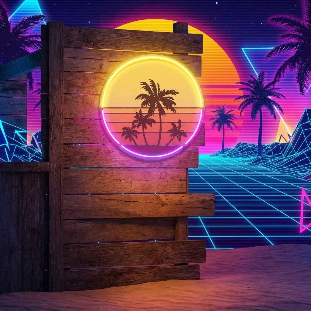 Beach Retro Vintage Sunset Artwork Led Neon Sign Light