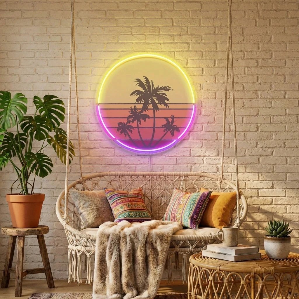 Beach Retro Vintage Sunset Artwork Led Neon Sign Light