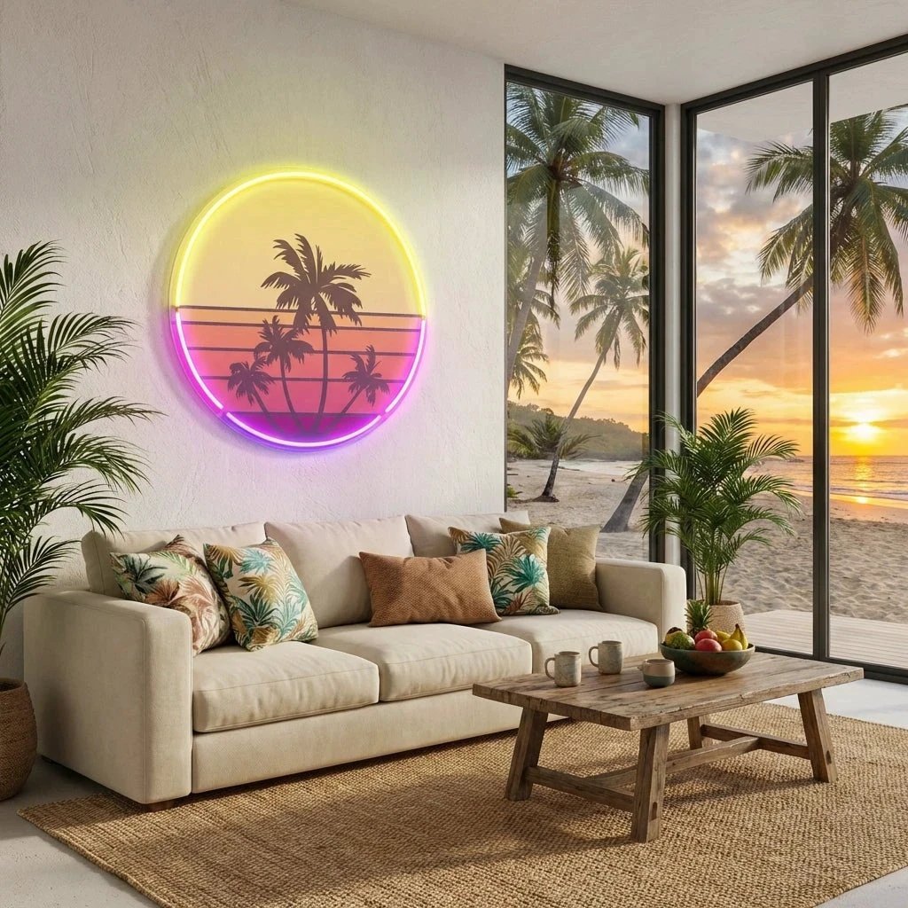 Beach Retro Vintage Sunset Artwork Led Neon Sign Light