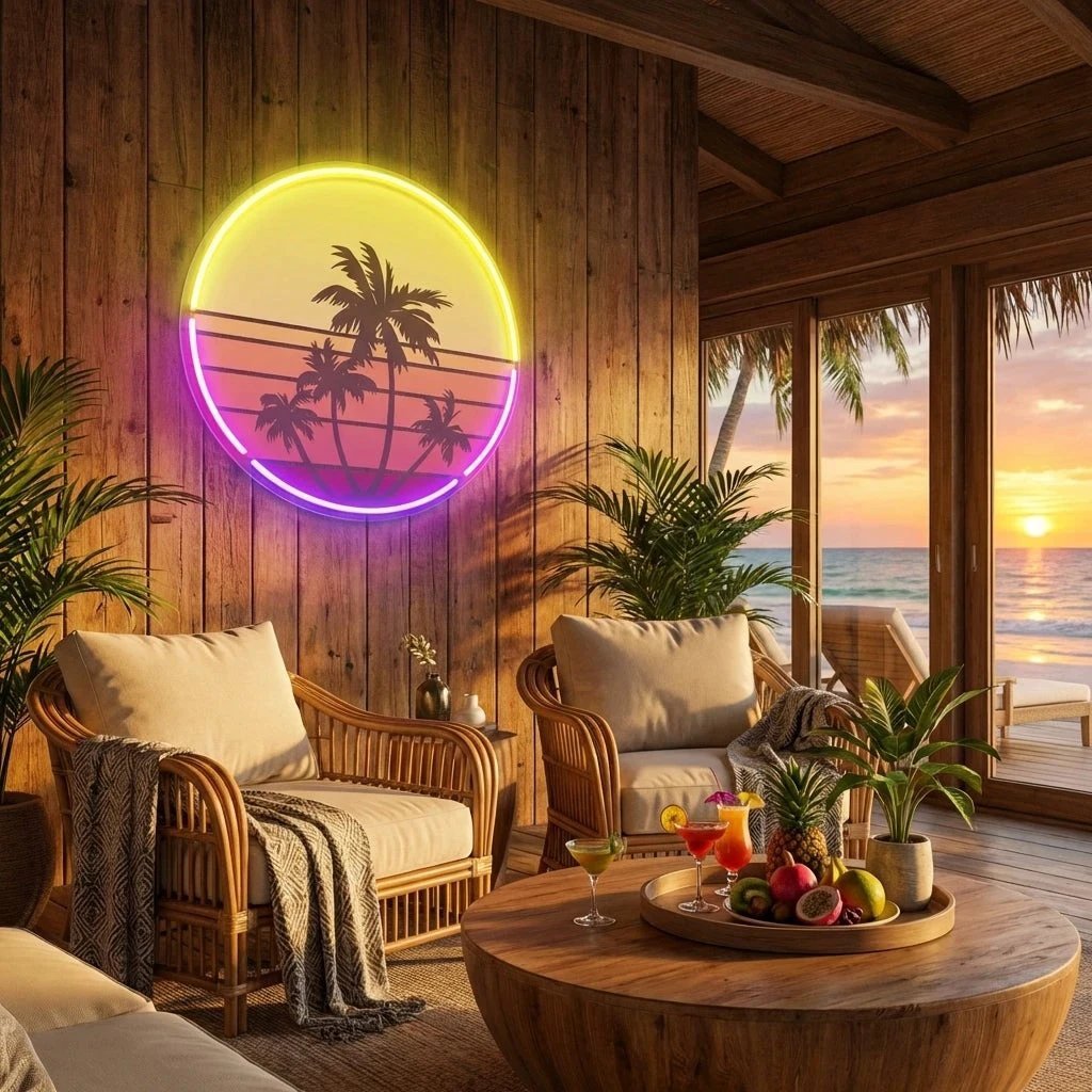 Beach Retro Vintage Sunset Artwork Led Neon Sign Light