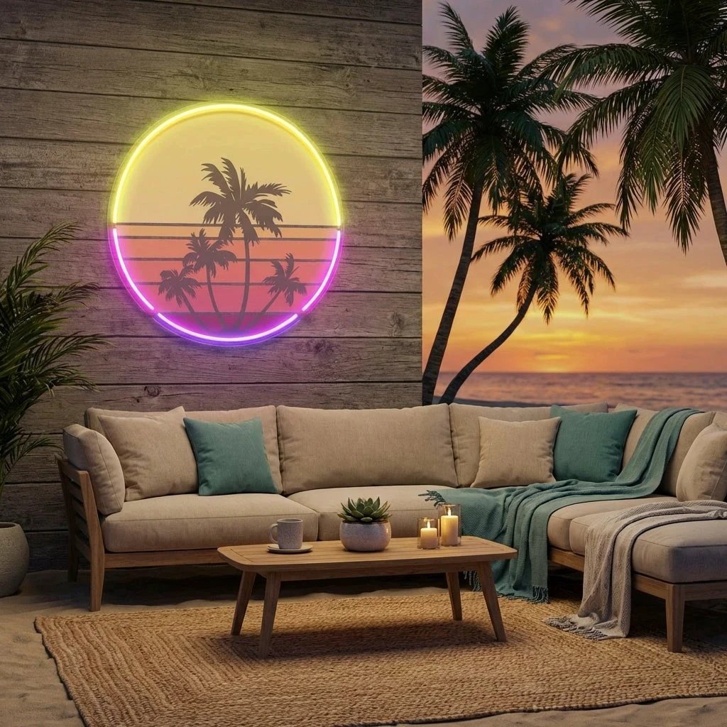 Beach Retro Vintage Sunset Artwork Led Neon Sign Light