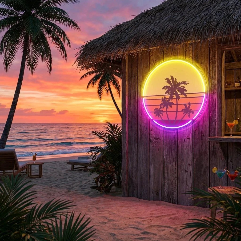 Beach Retro Vintage Sunset Artwork Led Neon Sign Light