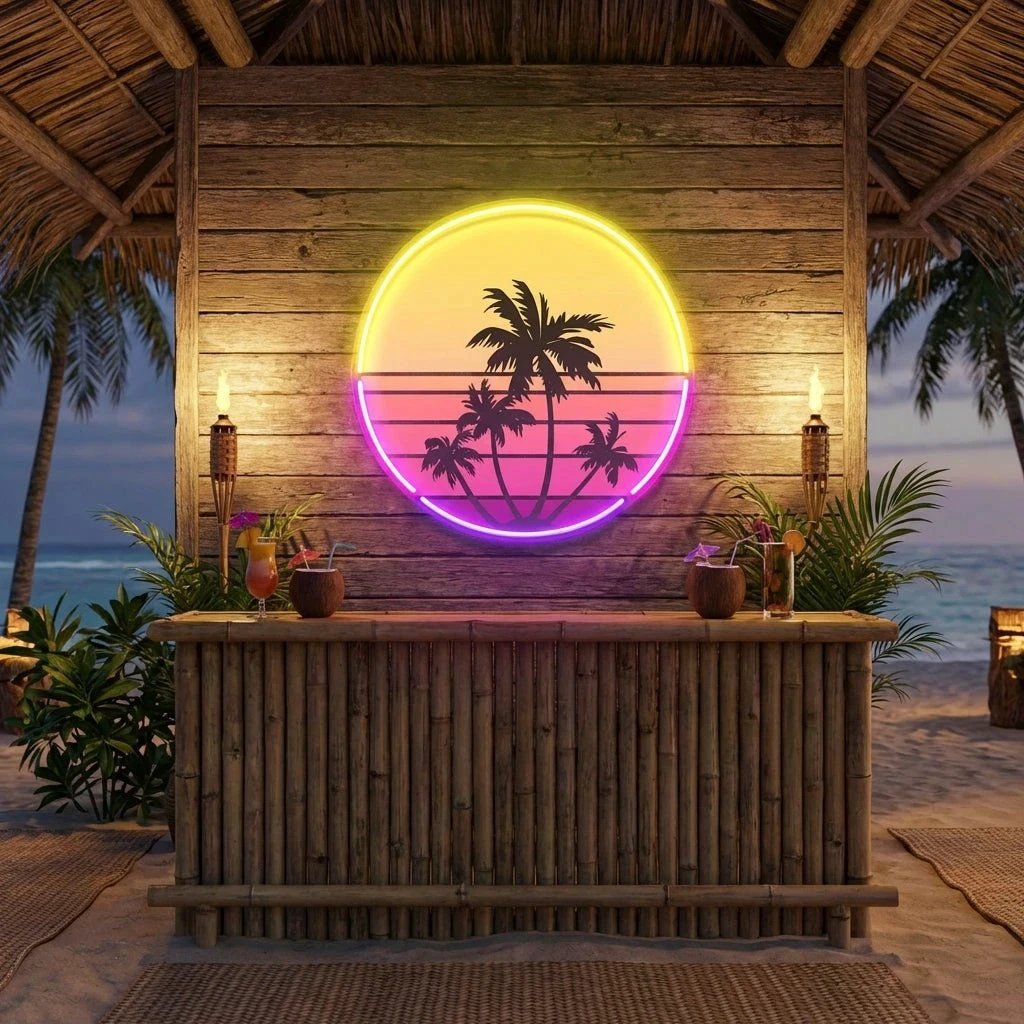 Beach Retro Vintage Sunset Artwork Led Neon Sign Light