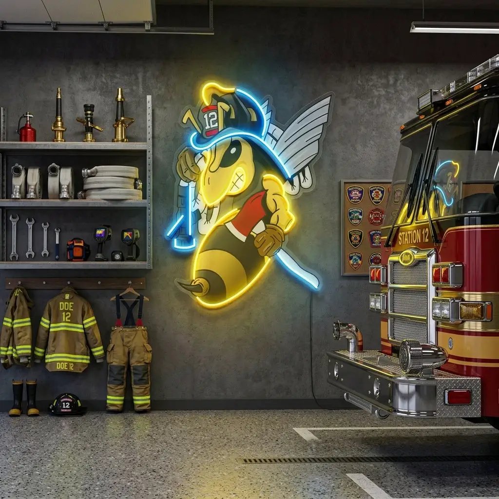 Bee Firefighters LED Neon Sign Light Pop Art