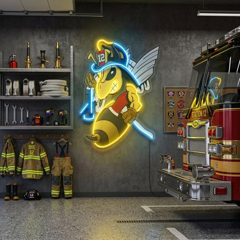 Bee Firefighters LED Neon Sign Light Pop Art