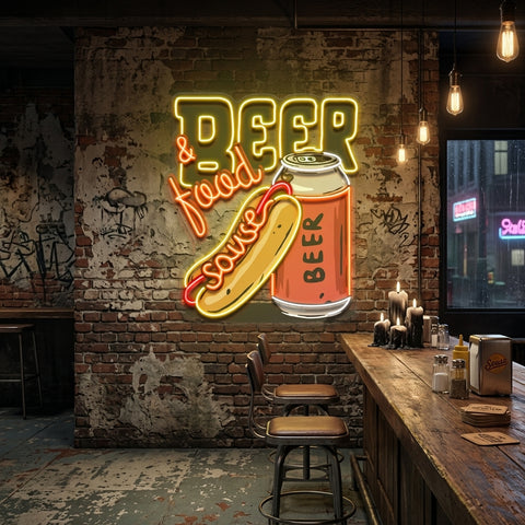 Beer & Hot Dog Are The Best Duo LED Neon Sign Light Pop Art