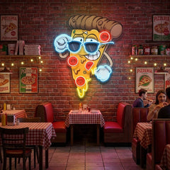 Cute Slice Of Cartoon Pizza Artwork Led Neon Sign Light
