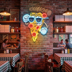 Cute Slice Of Cartoon Pizza Artwork Led Neon Sign Light