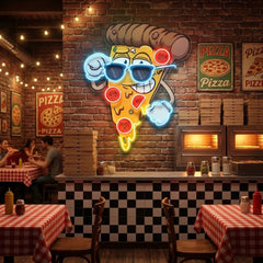 Cute Slice Of Cartoon Pizza Artwork Led Neon Sign Light