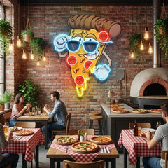 Cute Slice Of Cartoon Pizza Artwork Led Neon Sign Light