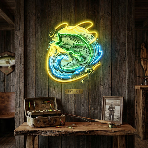 Big Bass Fishing LED Neon Sign Light Pop Art