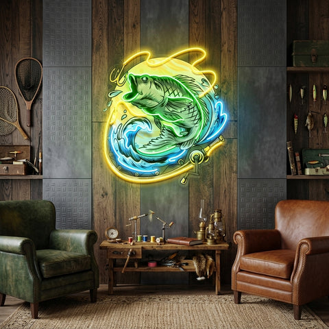 Big Bass Fishing LED Neon Sign Light Pop Art