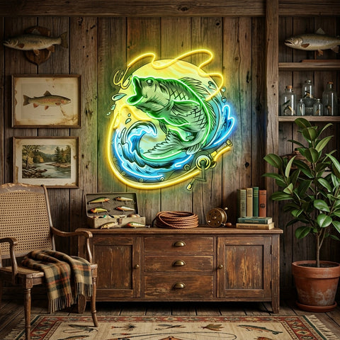 Big Bass Fishing LED Neon Sign Light Pop Art