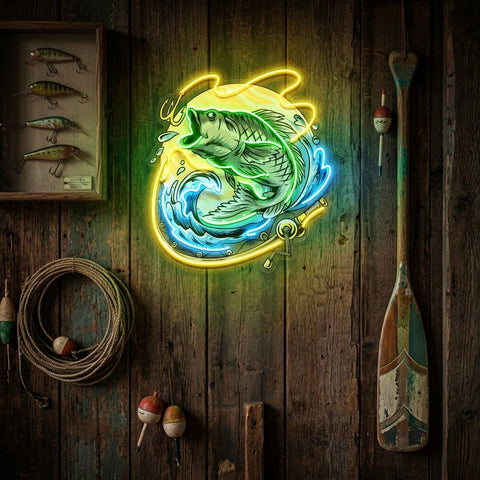 Big Bass Fishing LED Neon Sign Light Pop Art