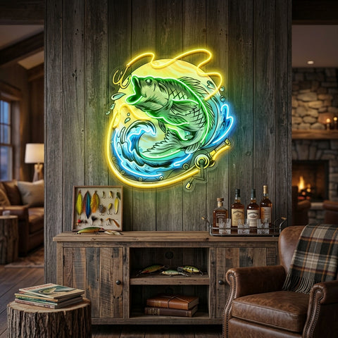 Big Bass Fishing LED Neon Sign Light Pop Art