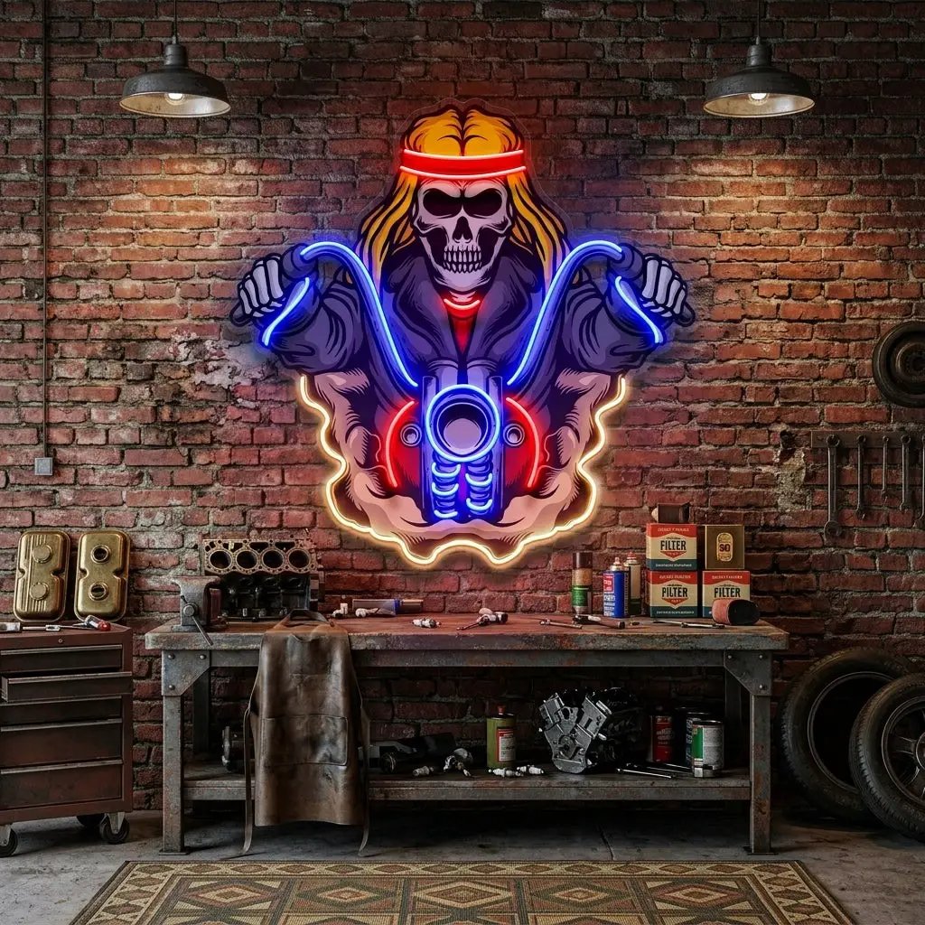 Biker Skull LED Neon Sign Light Pop Art