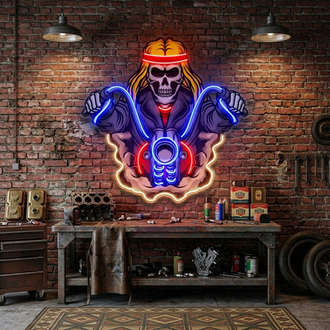 Biker Skull LED Neon Sign Light Pop Art