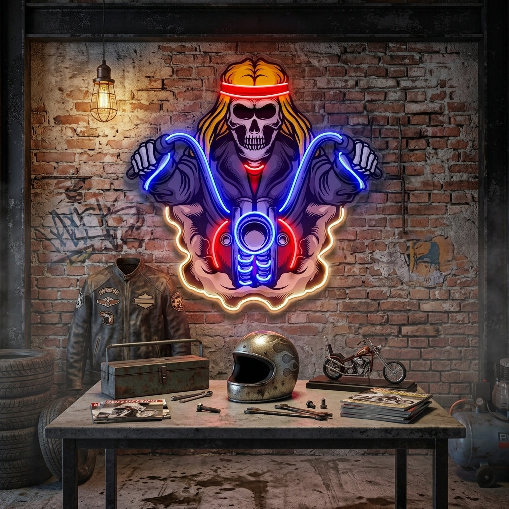 Biker Skull LED Neon Sign Light Pop Art