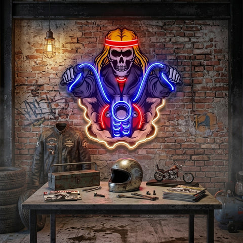 Biker Skull LED Neon Sign Light Pop Art