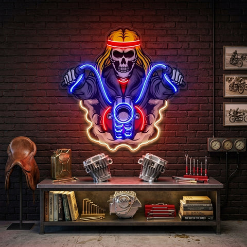 Biker Skull LED Neon Sign Light Pop Art