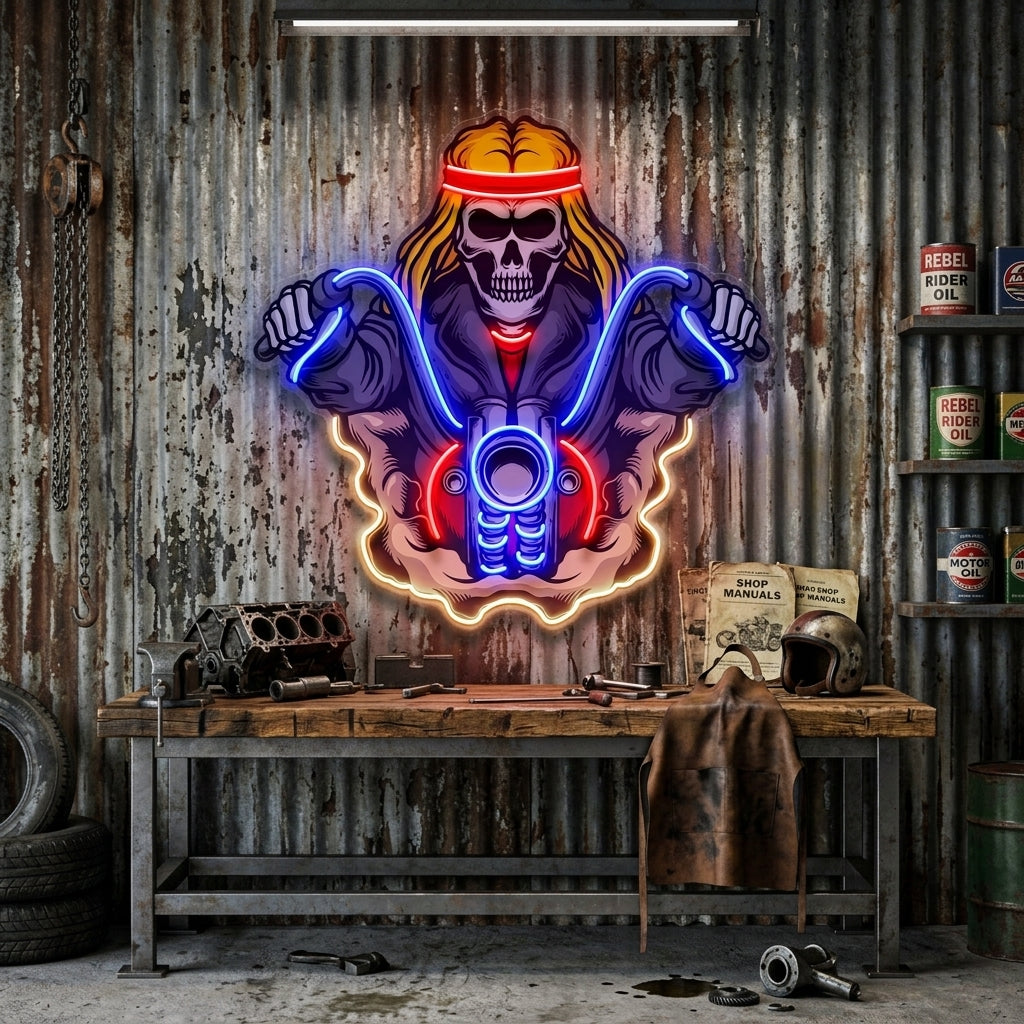 Biker Skull LED Neon Sign Light Pop Art