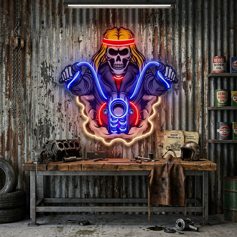 Biker Skull LED Neon Sign Light Pop Art