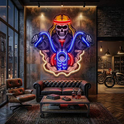 Biker Skull LED Neon Sign Light Pop Art