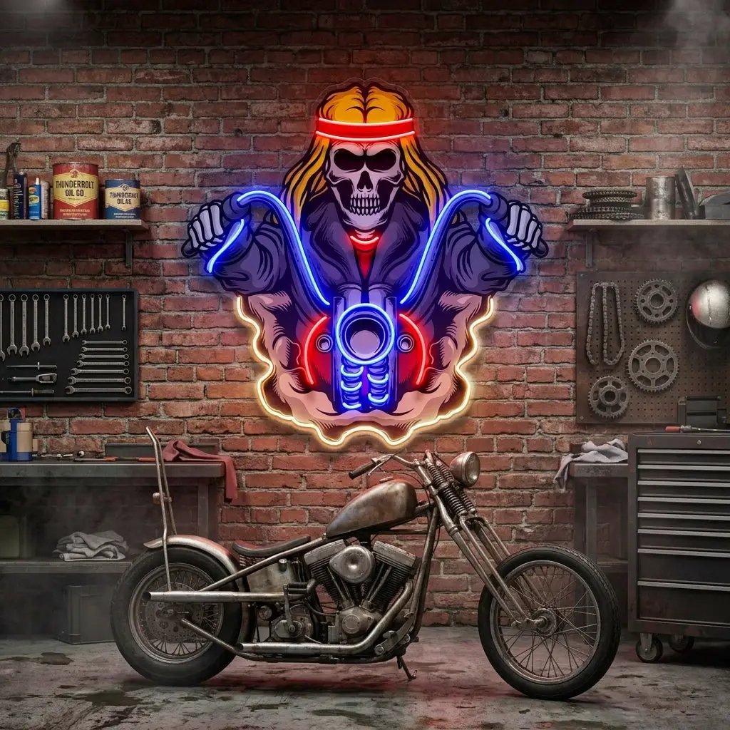 Biker Skull LED Neon Sign Light Pop Art