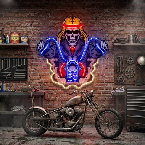 Biker Skull LED Neon Sign Light Pop Art