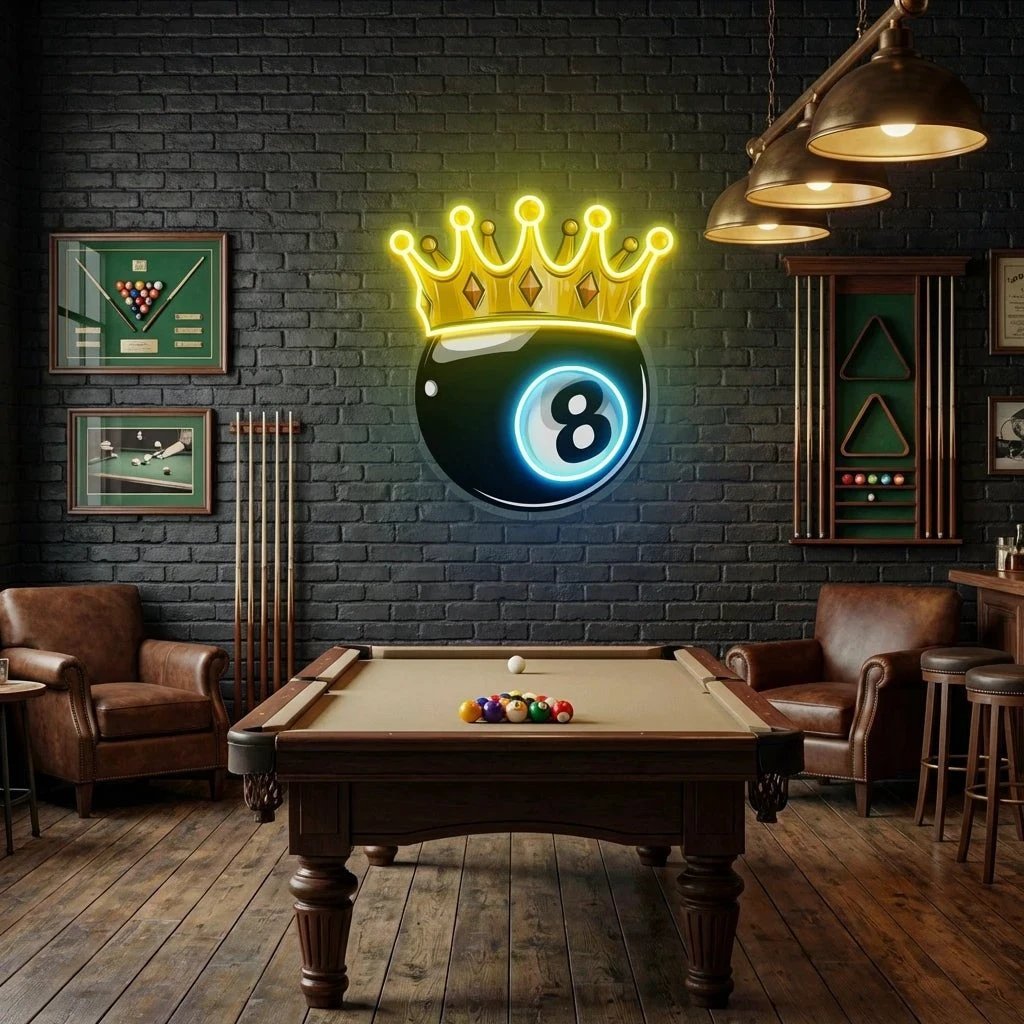 Billiards Wall Art, Billiards Balls Game Room Decor, Pub Decor Artwork Led Neon Sign Light