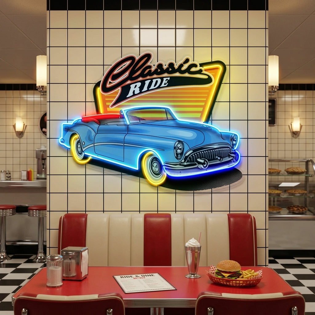 Blue Classic Car LED Neon Sign Light Pop Art