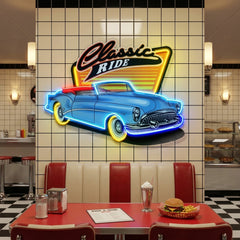 Blue Classic Car LED Neon Sign Light Pop Art