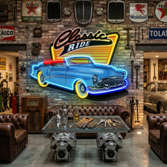 Blue Classic Car LED Neon Sign Light Pop Art