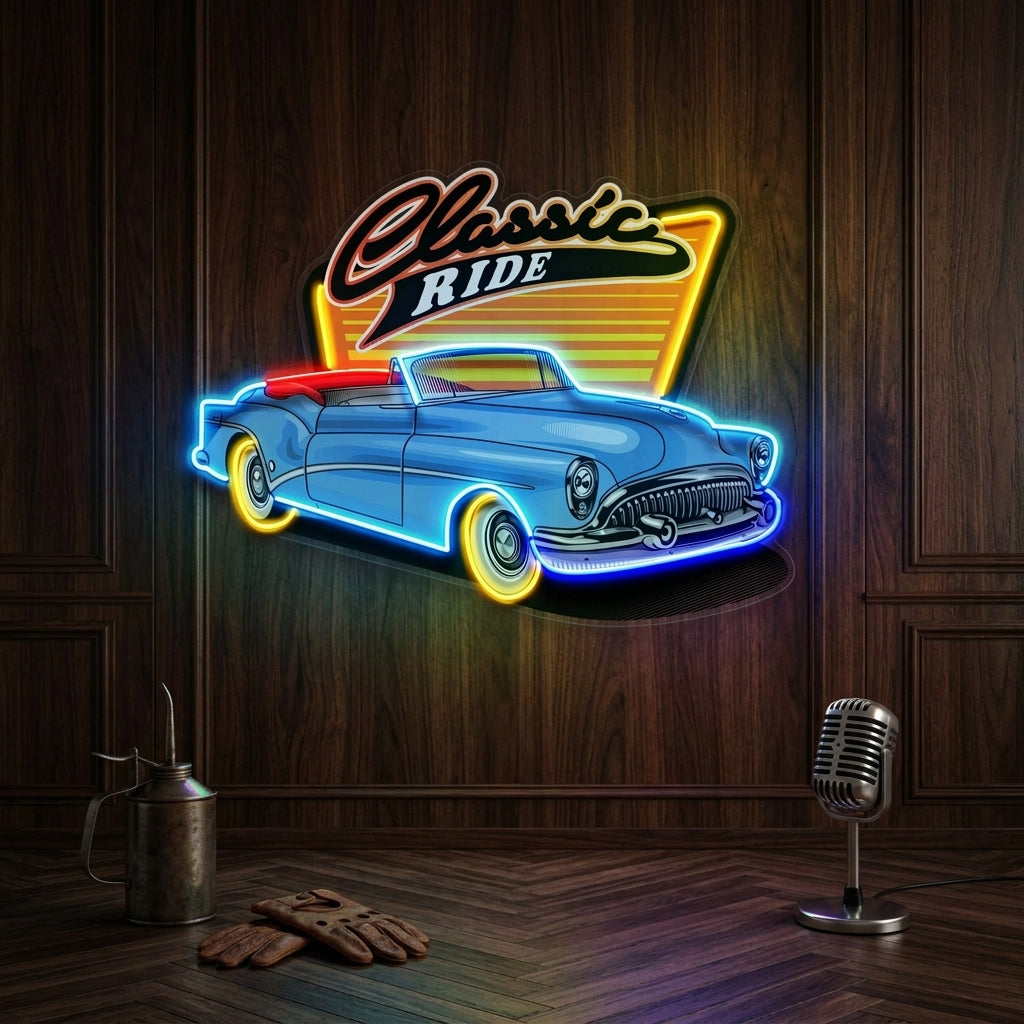 Blue Classic Car LED Neon Sign Light Pop Art