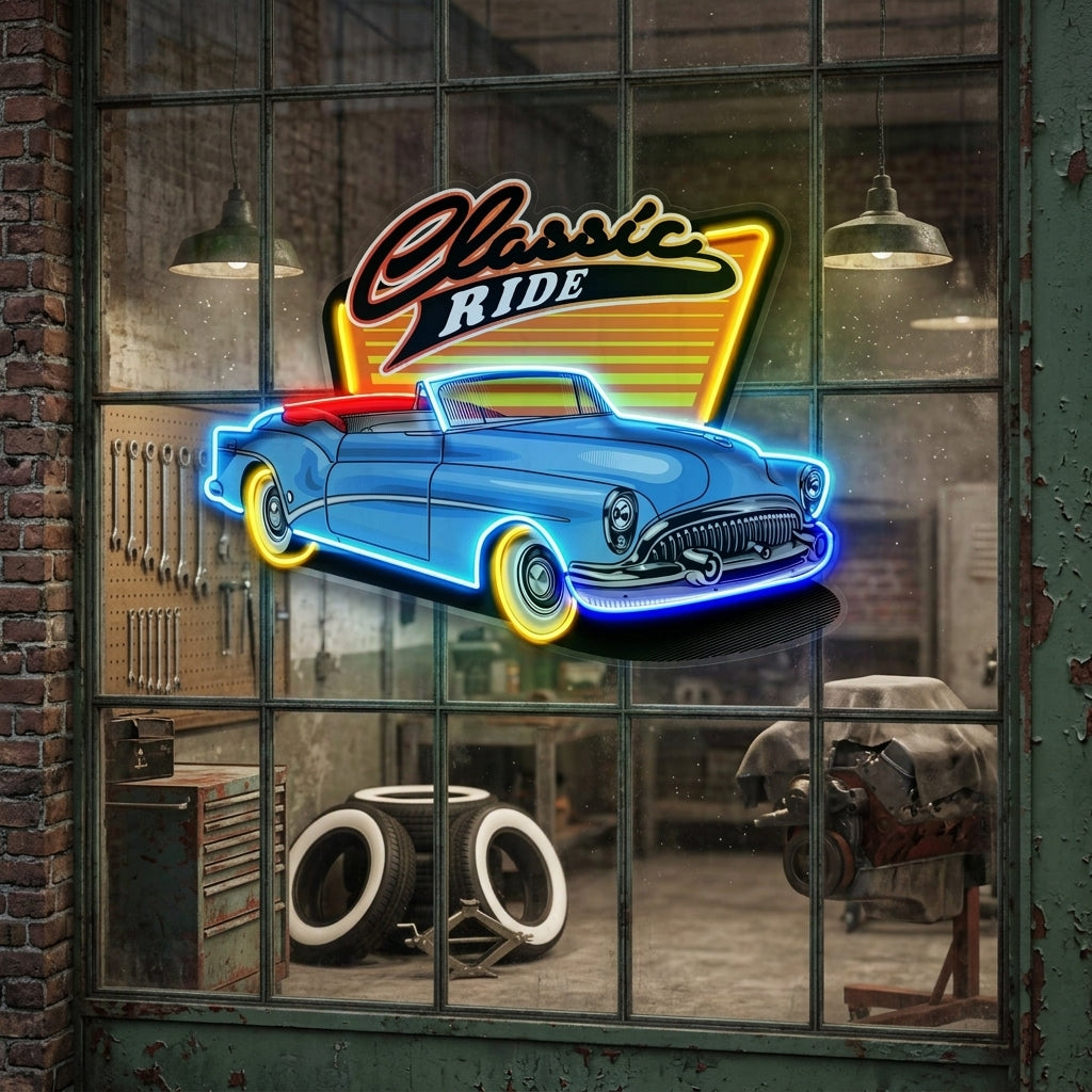 Blue Classic Car LED Neon Sign Light Pop Art