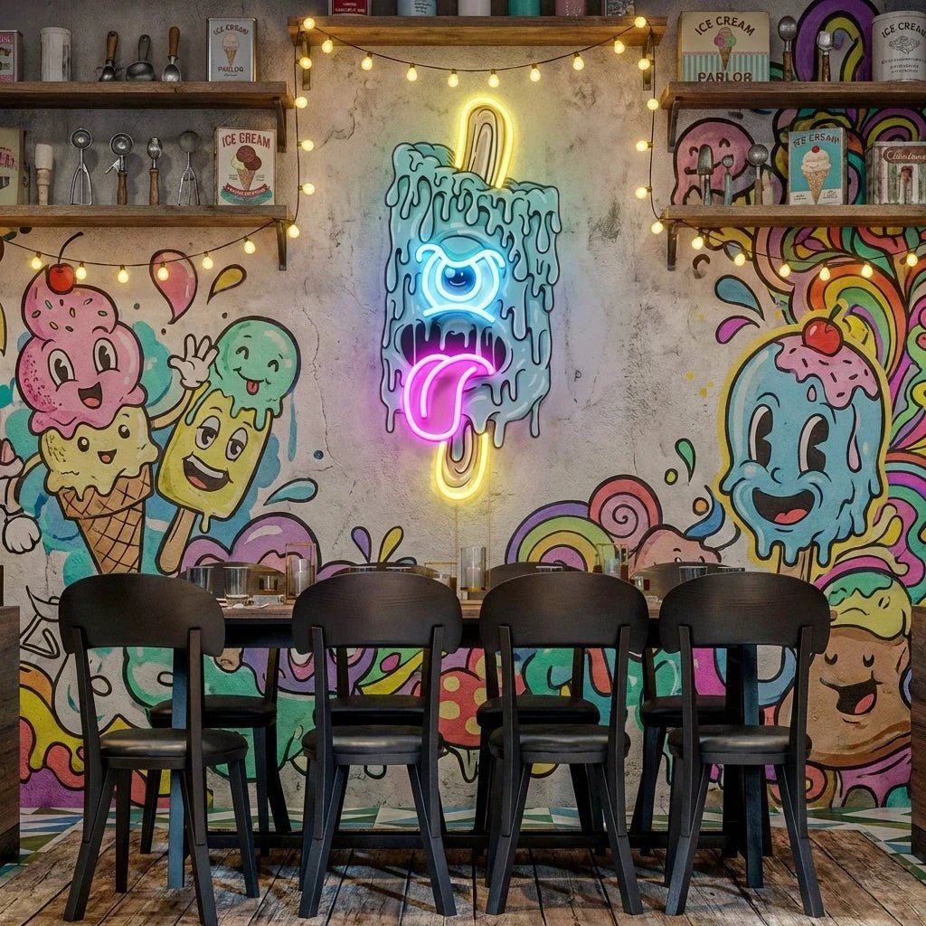 Blue Ice Cream With Face Artwork Led Neon Sign Light