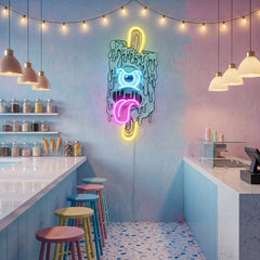 Blue Ice Cream With Face Artwork Led Neon Sign Light