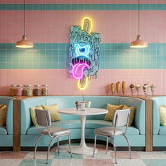 Blue Ice Cream With Face Artwork Led Neon Sign Light