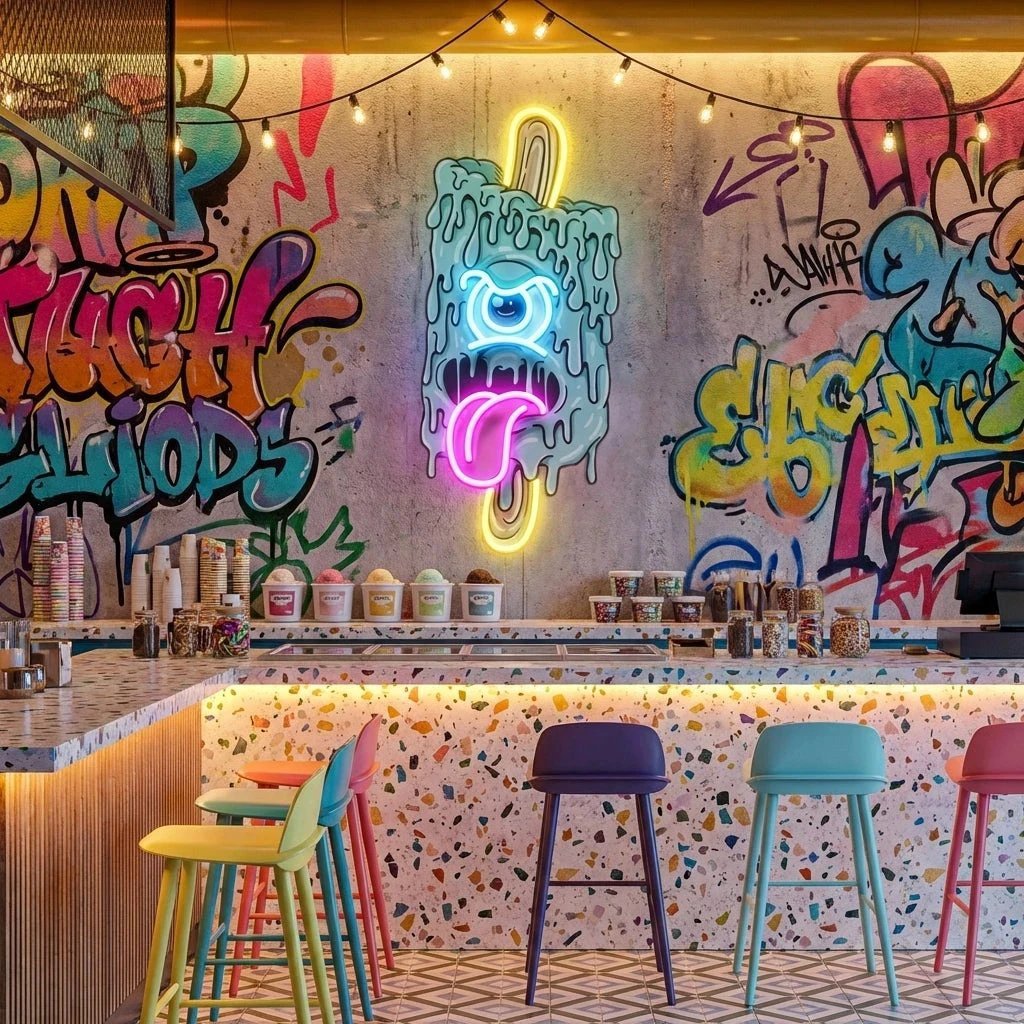 Blue Ice Cream With Face Artwork Led Neon Sign Light