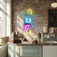Blue Ice Cream With Face Artwork Led Neon Sign Light