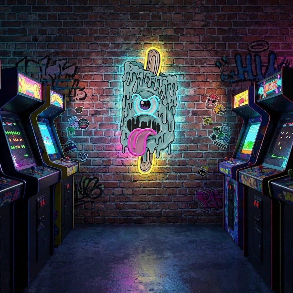 Blue Ice Cream With Face Artwork Led Neon Sign Light