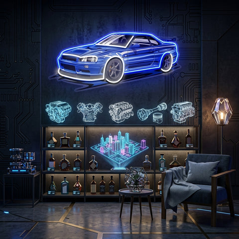 Blue Sport Car LED Neon Sign Light Pop Art