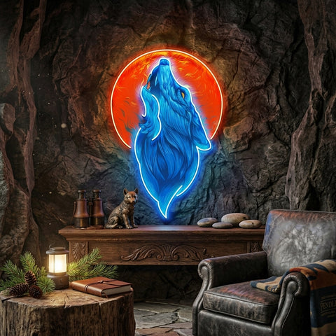 Blue Wolf Head LED Neon Sign Light Pop Art