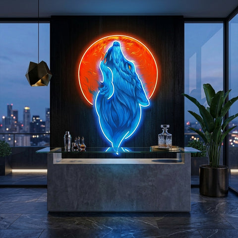 Blue Wolf Head LED Neon Sign Light Pop Art