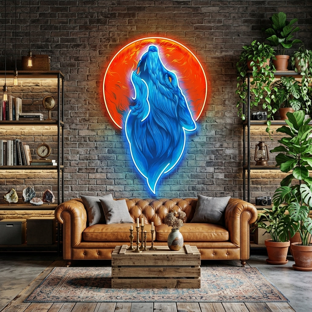 Blue Wolf Head LED Neon Sign Light Pop Art